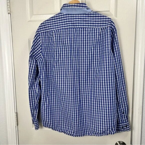 IZOD Men’s Large Blue Gingham Check Slim Fit Button-Down Shirt Classic Preppy - Picture 3 of 4